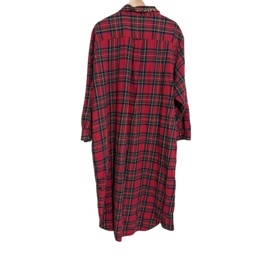 Lauren Ralph Lauren Nightgown 3X Red Plaid Button Front Flannel Holiday Maxi - Picture 6 of 9